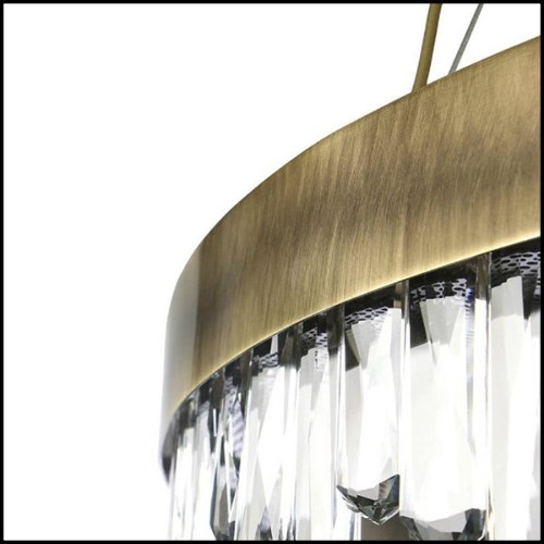 Lustre avec structure en laiton massif finition brossé antique et bâtons de cristal de quartz sculptés 155-Crystal Sticks Triple