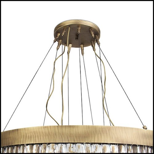 Lustre avec structure en laiton massif finition brossé antique et bâtons de cristal de quartz sculptés 155-Crystal Sticks Triple