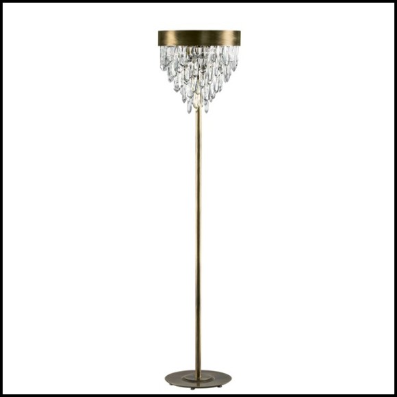 Floor lamp with structure in solid brass in antique brushed finish and carved quartz crystal sticks 155-Crystal Sticks 3
