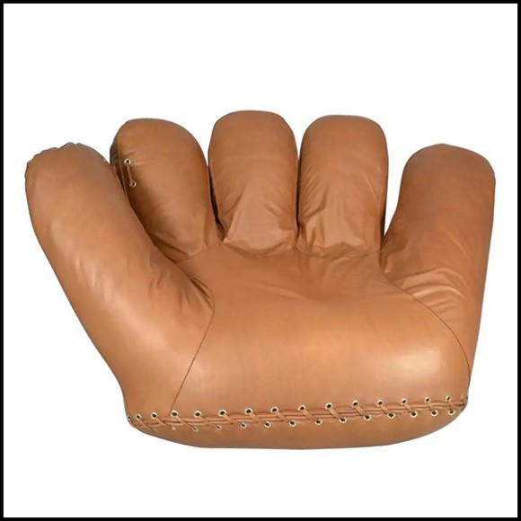 Fauteuil en cuir véritable naturel finition cognac de De Pas D'Urbigno & Lomazzi pour Poltronova PC-Baseball Glove Joe