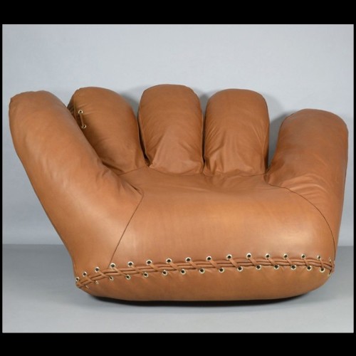 Armchair in natural genuine leather in cognac finish by De Pas D'Urbigno & Lomazzi for Poltronova PC-Baseball Glove Joe