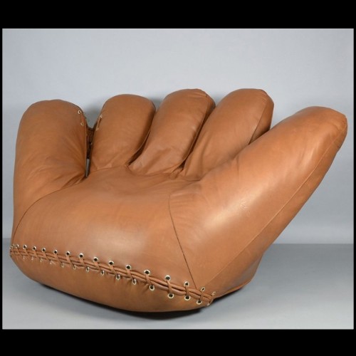 Armchair in natural genuine leather in cognac finish by De Pas D'Urbigno & Lomazzi for Poltronova PC-Baseball Glove Joe