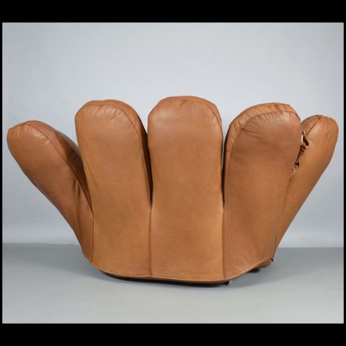 Armchair in natural genuine leather in cognac finish by De Pas D'Urbigno & Lomazzi for Poltronova PC-Baseball Glove Joe