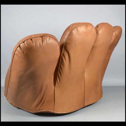 Fauteuil en cuir véritable naturel finition cognac de De Pas D'Urbigno & Lomazzi pour Poltronova PC-Baseball Glove Joe