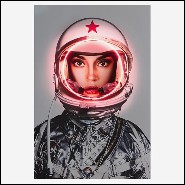 Photo with round pink neon led light 173-Astronaute Vuitton