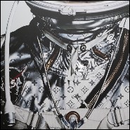 Décoration murale avec cadre en bois et photo sur toile avec éclairage néon à LED rose 173-Astronaute Vuitton