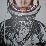 Photo with round pink neon led light 173-Astronaute Vuitton