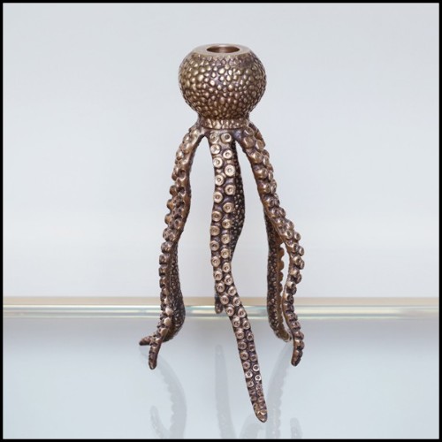 Candleholder in solid brass in vintage brass finish 24-Pieuvre