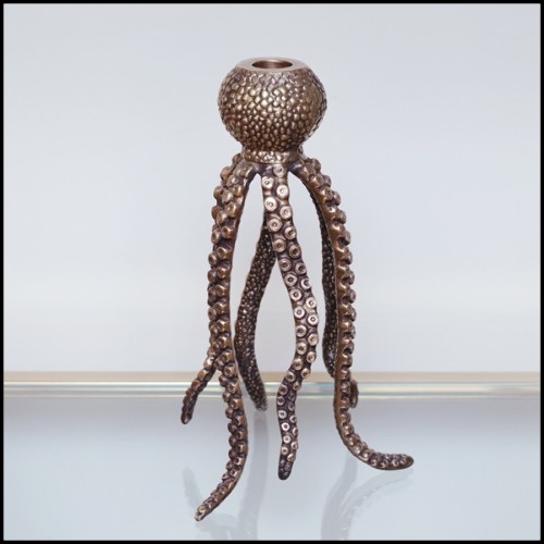 Candleholder in solid brass in vintage brass finish 24-Pieuvre