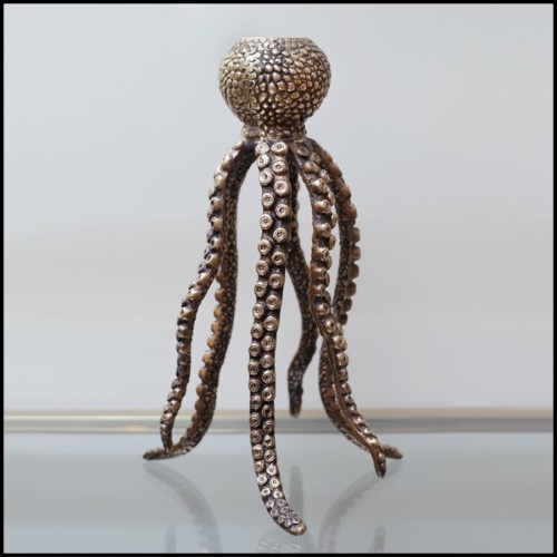 Candleholder in solid brass in vintage brass finish 24-Pieuvre