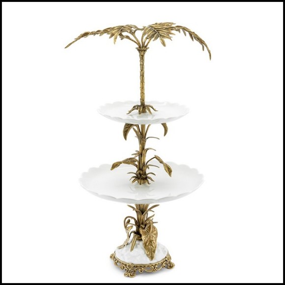 Serving piece with 2 plates and base in enameled porcelain 162-Palms Center