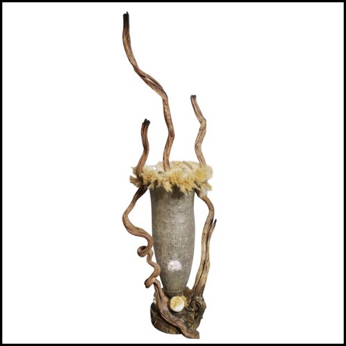 Floor Lamp with Citrine Geode Stone and nickeled silver structure PC-Guru
