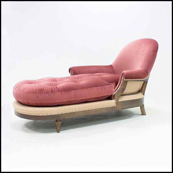 Canapé méridienne avec structure en bois noirci massif et recouvert de velours jaune 176-Meridienne Yellow