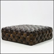 Pouf avec structure en bois massif recouvert de cuir brun naturel capitonné 176-Browny Leather
