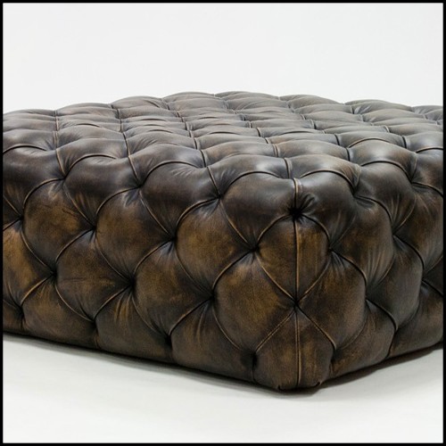Pouf avec structure en bois massif recouvert de cuir brun naturel capitonné 176-Browny Leather