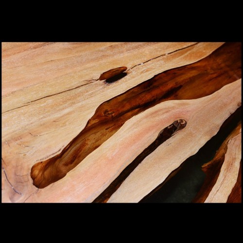Table basse avec plateau en bois d'aquariquara carapanauba de mangrove brésilienne et résine PC-Aquariquara