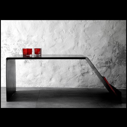 Coffee table all in wrought steel in dark fin 147-Raw Steel Mag