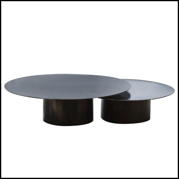 Set of 2 coffee table all in wrought raw steel in dark finish 147-Raw Steel Round