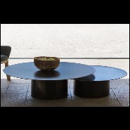Set of 2 coffee table all in wrought raw steel in dark finish 147-Raw Steel Round
