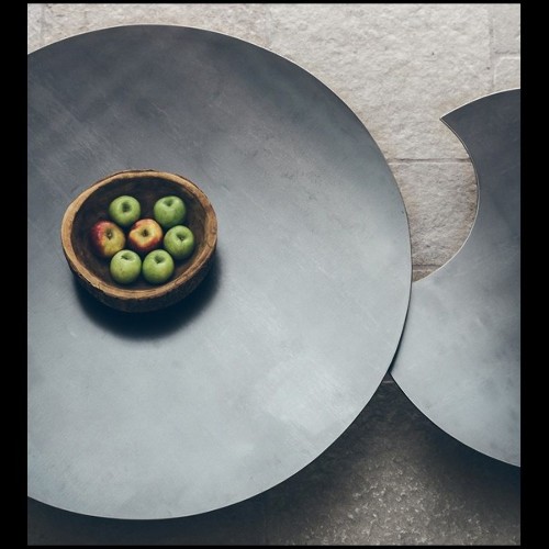 Set of 2 coffee table all in wrought raw steel in dark finish 147-Raw Steel Round