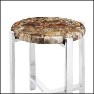 Table d'appoint avec plateau en bois pétrifié naturel et piétement en métal chromé 162-Petrified top