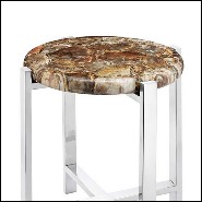 Side table with natural petrified wood top and with base in metal in chrome finish 162-Petrified top
