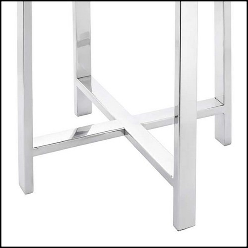 Side table with natural petrified wood top and with base in metal in chrome finish 162-Petrified top