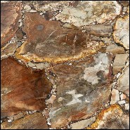Side table with natural petrified wood top and with base in metal in chrome finish 162-Petrified top