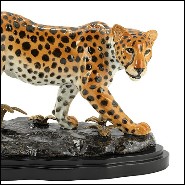 Sculpture leopard all in hand painted porcelain with brass details on base 162-Standing Leopard