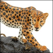 Sculpture leopard all in hand painted porcelain with brass details on base 162-Standing Leopard