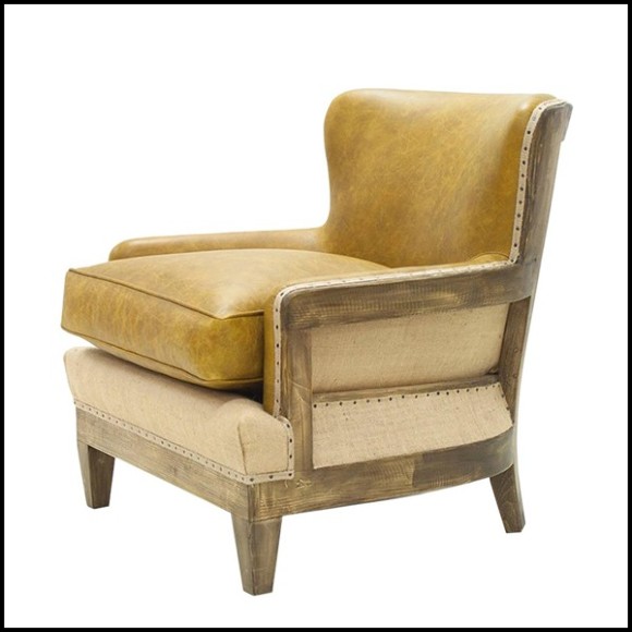 Fauteuil en véritable cuir naturel couleur camel et structure en bois massif PC-Diesel Camel