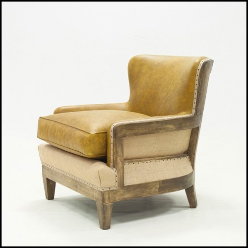 Armchair with natural camel genuine leather and with structure in solid wood PC-Diesel Camel