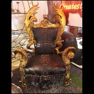 Fauteuil avec structure en bois de hêtre massif recouvert de peau d'alligator teinté noir naturel PC-Croco Black Bronze