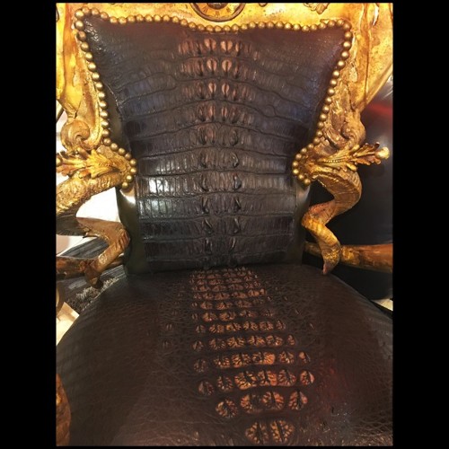 Fauteuil avec structure en bois de hêtre massif recouvert de peau d'alligator teinté noir naturel PC-Croco Black Bronze