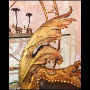 Fauteuil avec structure en bois de hêtre massif recouvert de peau d'alligator teinté noir naturel PC-Croco Black Bronze