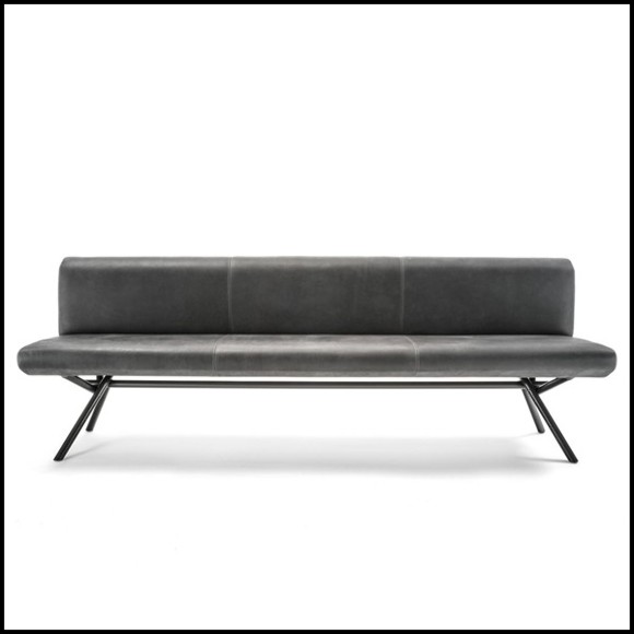 Banc avec structure en bois massif revêtu de cuir véritable gris de haute qualité 154-Grey Leather