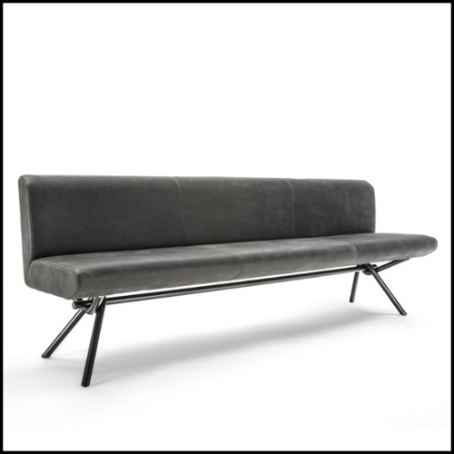 Banc avec structure en bois massif revêtu de cuir véritable gris de haute qualité 154-Grey Leather