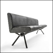Banc avec structure en bois massif revêtu de cuir véritable gris de haute qualité 154-Grey Leather