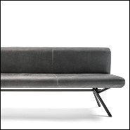 Banc avec structure en bois massif revêtu de cuir véritable gris de haute qualité 154-Grey Leather