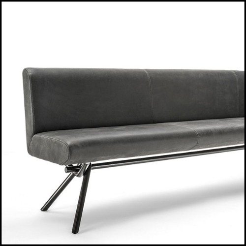 Banc avec structure en bois massif revêtu de cuir véritable gris de haute qualité 154-Grey Leather