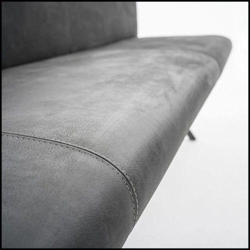 Banc avec structure en bois massif revêtu de cuir véritable gris de haute qualité 154-Grey Leather