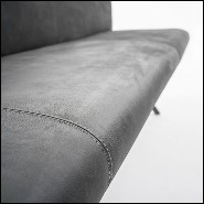 Banc avec structure en bois massif revêtu de cuir véritable gris de haute qualité 154-Grey Leather