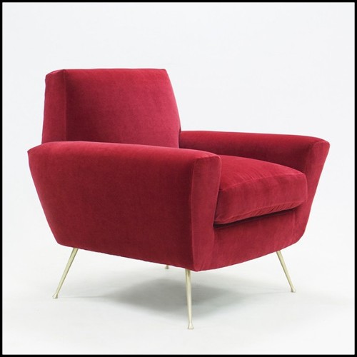 Armchair with structure in solid wood covered with high quality ruby velvet fabric 176-Ruby