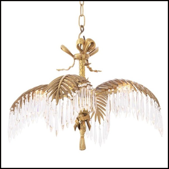 Chandelier with structure in brass vintage finish and crystal glass 24-Crystal Palms S