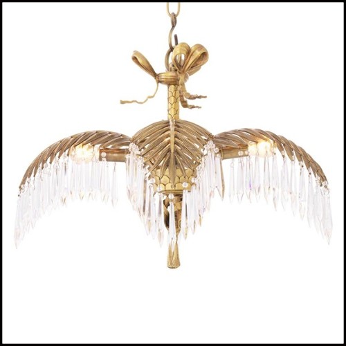 Chandelier with structure in brass vintage finish and crystal glass 24-Crystal Palms S