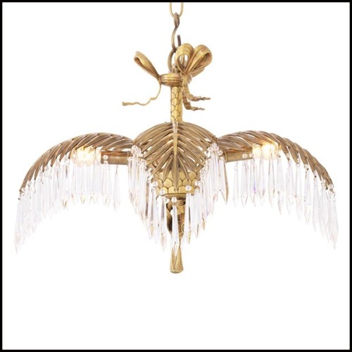 Chandelier with structure in brass vintage finish and crystal glass 24-Crystal Palms S