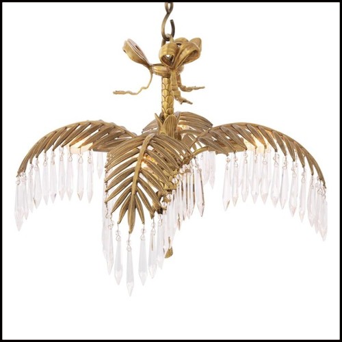 Chandelier with structure in brass vintage finish and crystal glass 24-Crystal Palms S