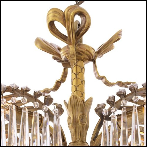 Chandelier with structure in brass vintage finish and crystal glass 24-Crystal Palms S