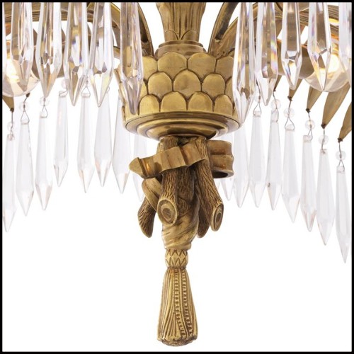 Chandelier with structure in brass vintage finish and crystal glass 24-Crystal Palms S