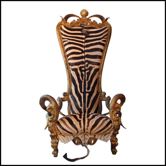 Throne with structure in solid beechwood covered with natural Burchell zebra skins PC-High Zebra